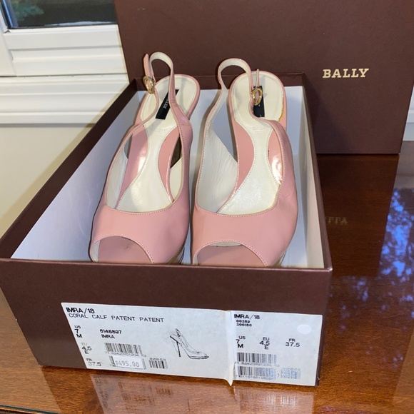 Bally Coral Pink Calf Patent Leather Slingback Stiletto platform size 7 - Picture 12 of 16